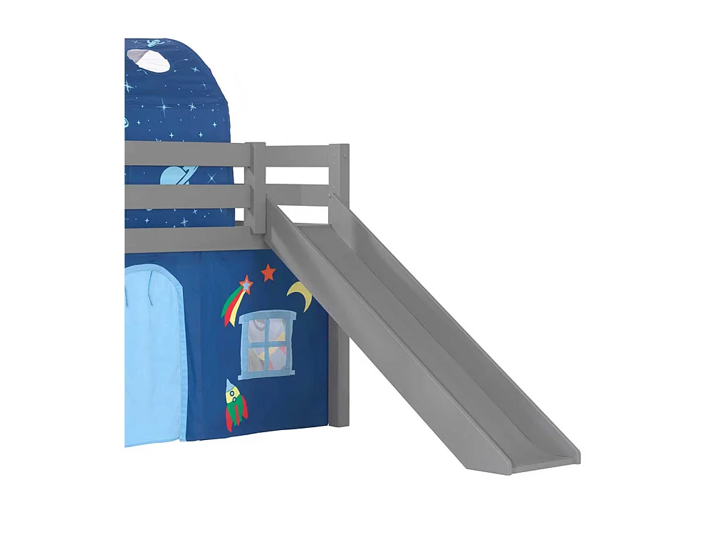 Kinderzimmer Bett in Grau und Blau Kiefer Massivholz