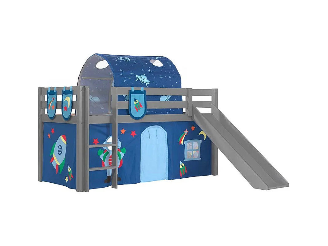 Kinderzimmer Bett in Grau und Blau Kiefer Massivholz