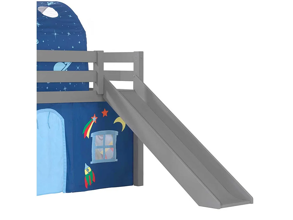 Kinderzimmer Bett in Grau und Blau Kiefer Massivholz