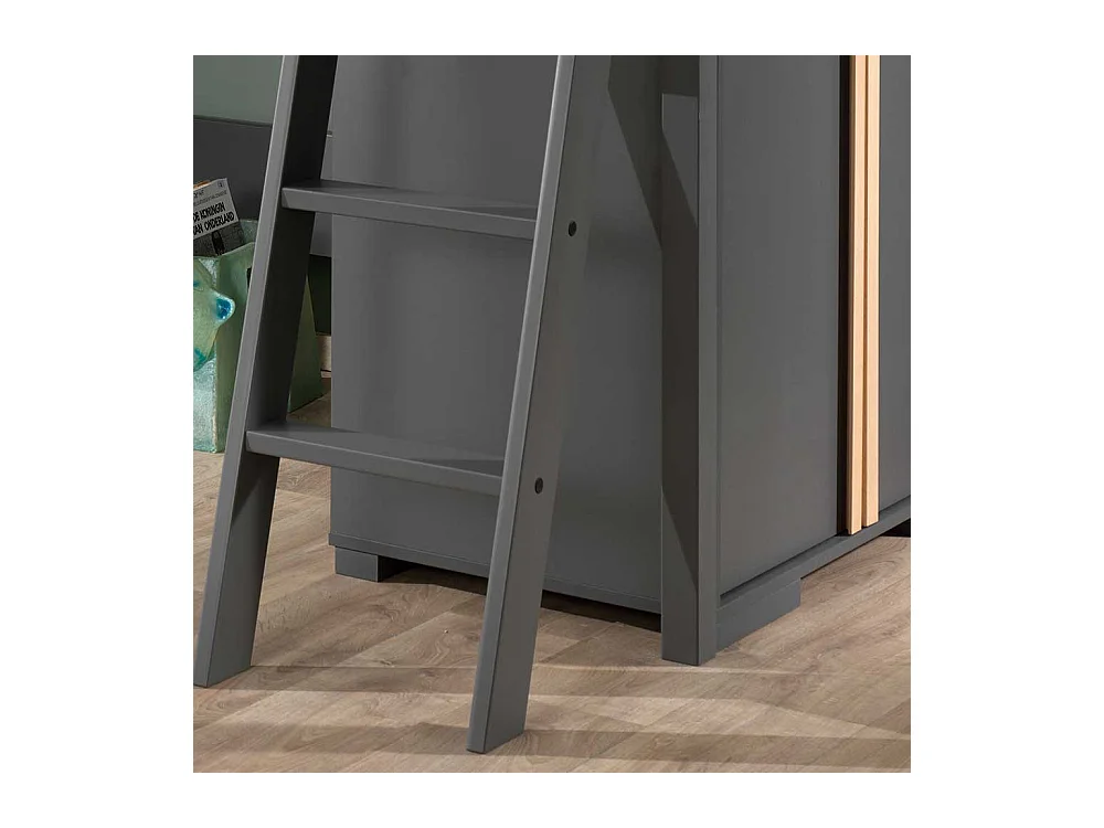 Hochbett mit Schrank in Anthrazit Buchefarben (zweiteilig)