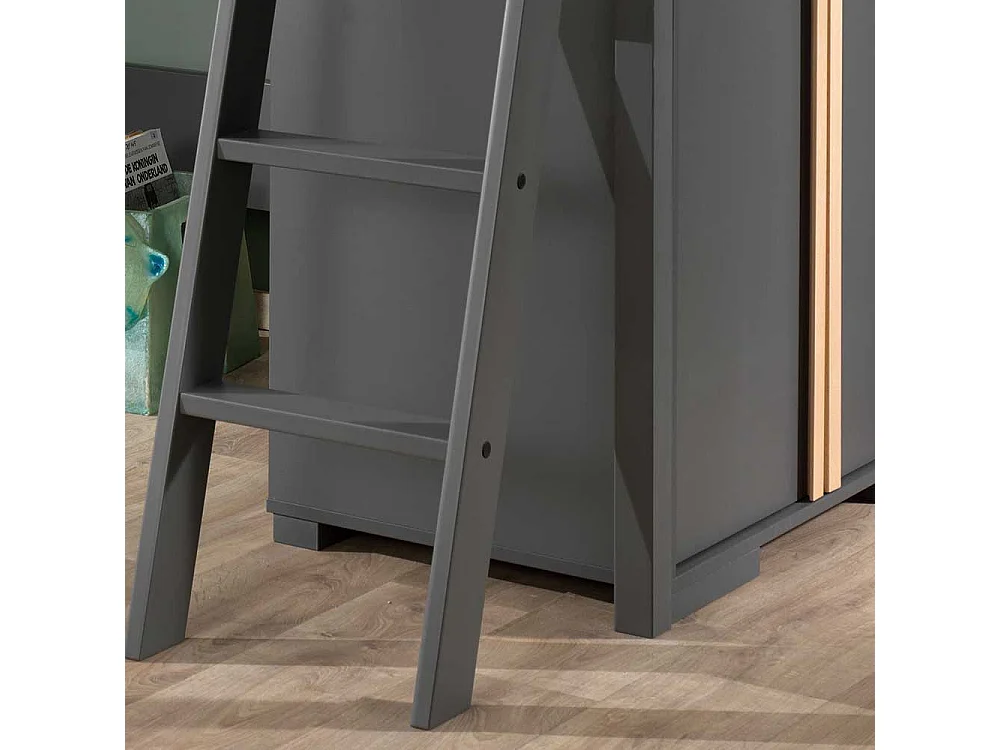 Hochbett mit Schrank in Anthrazit Buchefarben (zweiteilig)