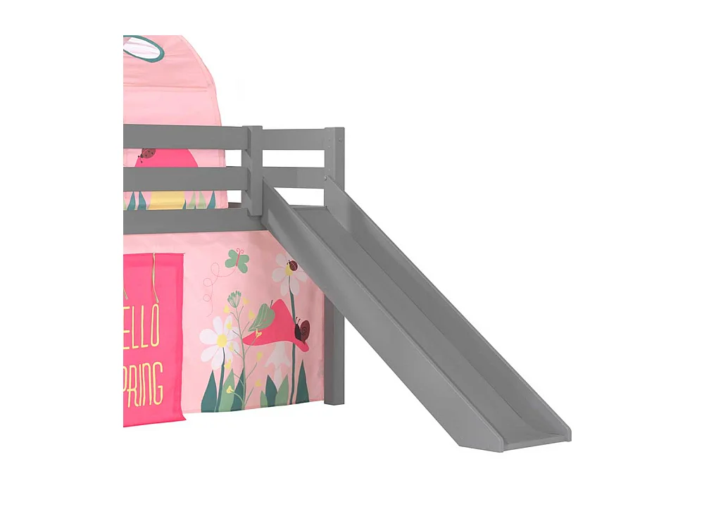 Mädchen Abenteuerbett in Grau Rosa Rutsche Stofftunnel und Vorhang