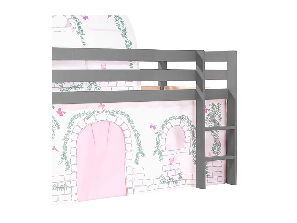 Kinderzimmer Bett in Grau und Rosa Vorhang und Tunnel