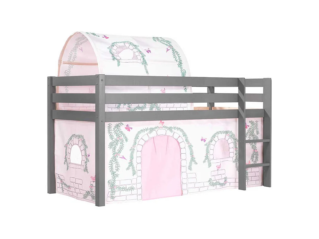 Kinderzimmer Bett in Grau und Rosa Vorhang und Tunnel