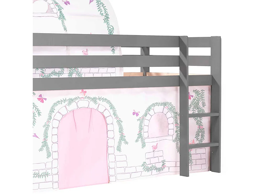 Kinderzimmer Bett in Grau und Rosa Vorhang und Tunnel