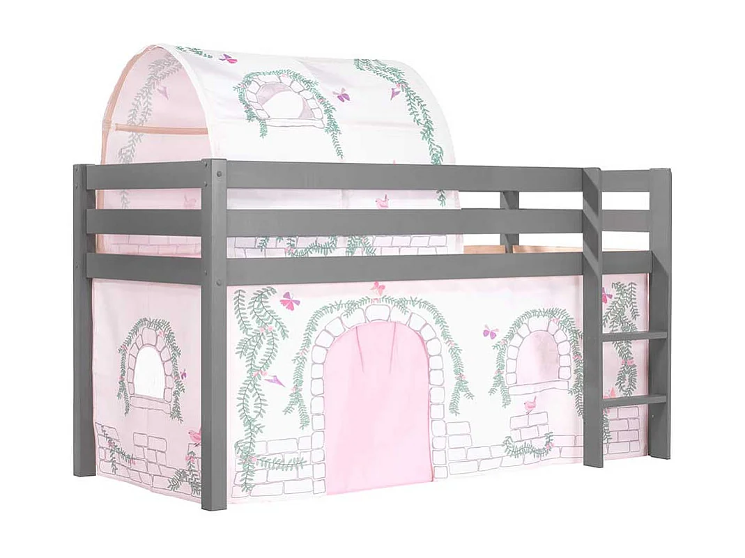 Kinderzimmer Bett in Grau und Rosa Vorhang und Tunnel