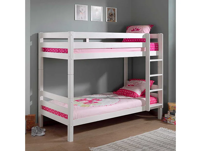 Weißes Etagenbett aus Kiefer Massivholz Leiter