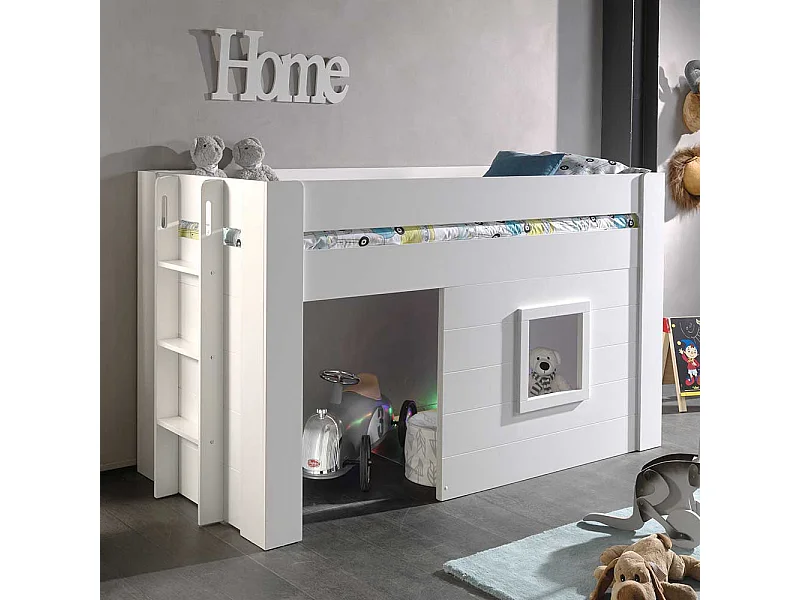 Kinderzimmer Halbhochbett in Weiß Leiter