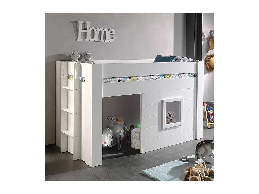 Kinderzimmer Halbhochbett in Weiß Leiter