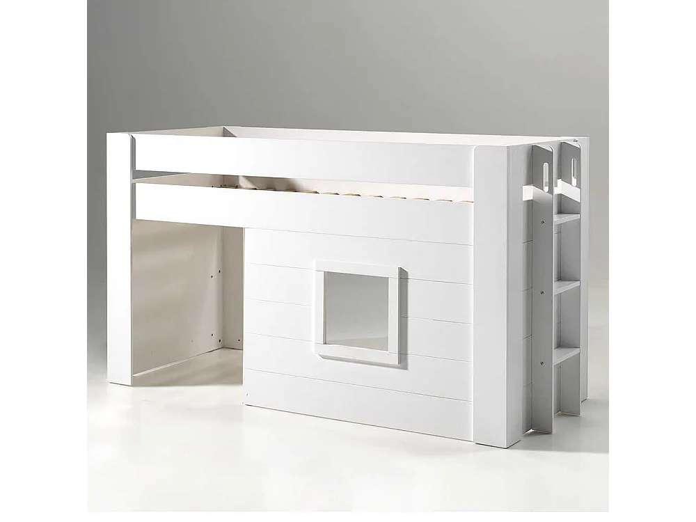 Kinderzimmer Halbhochbett in Weiß Leiter