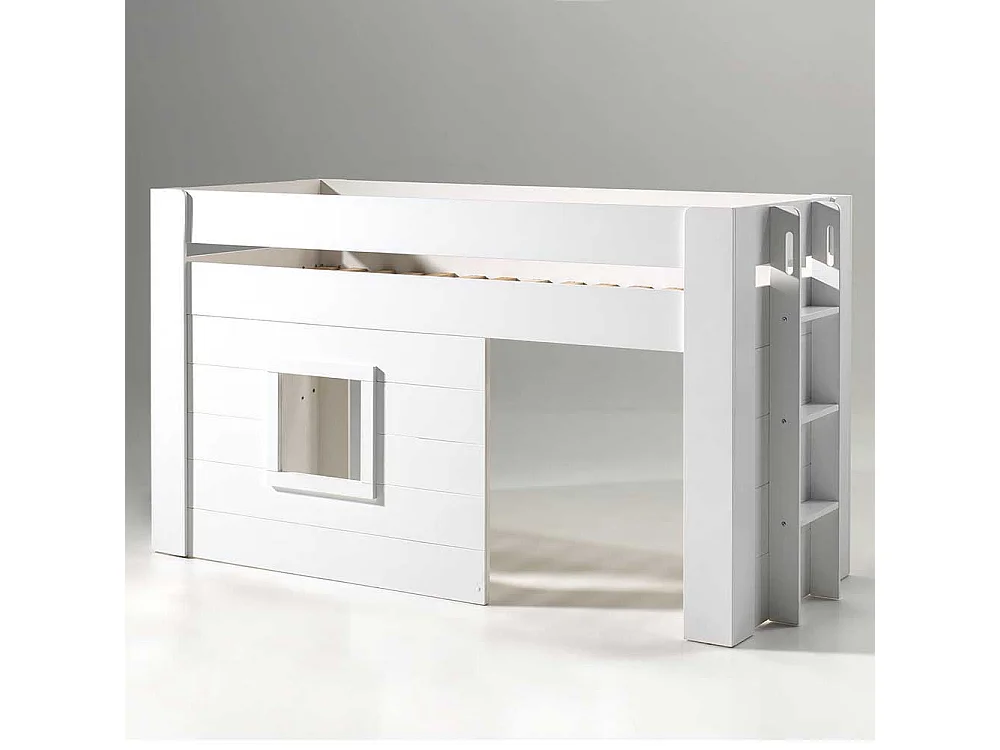 Kinderzimmer Halbhochbett in Weiß Leiter