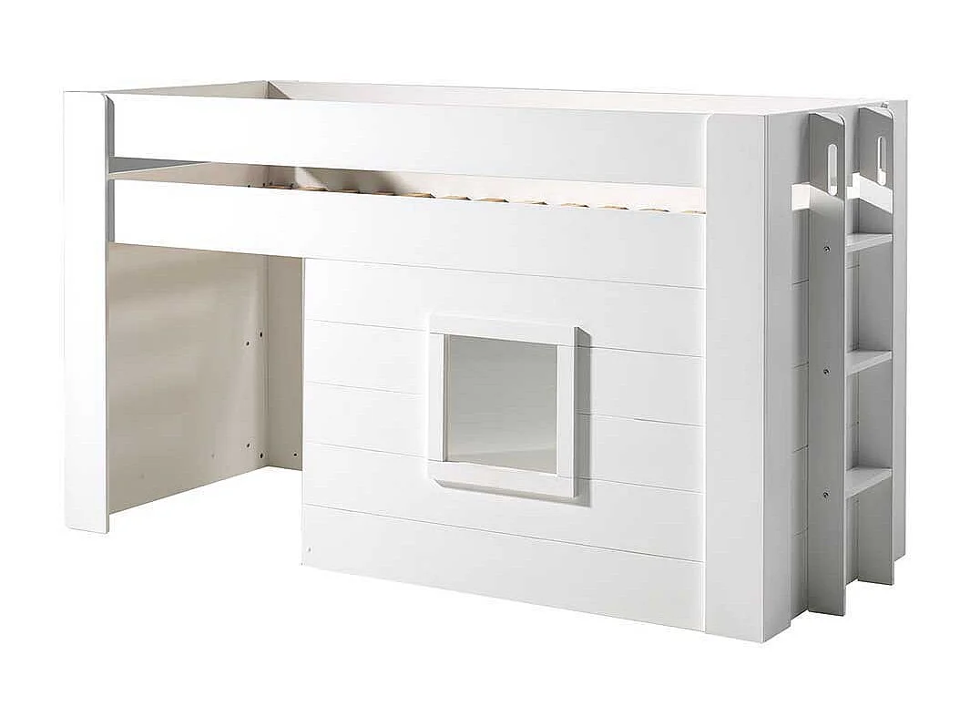 Kinderzimmer Halbhochbett in Weiß Leiter
