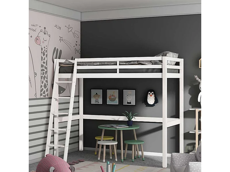 Kinderzimmer Bett 175 cm hoch Kiefer Massivholz
