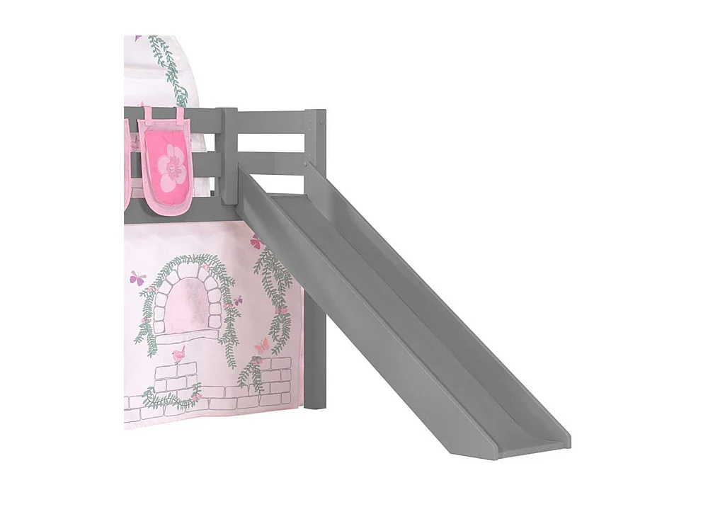 Mädchen Hochbett aus Kiefer Massivholz Grau und Rosa