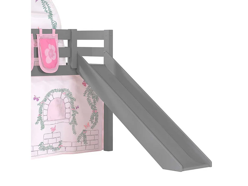 Mädchen Hochbett aus Kiefer Massivholz Grau und Rosa