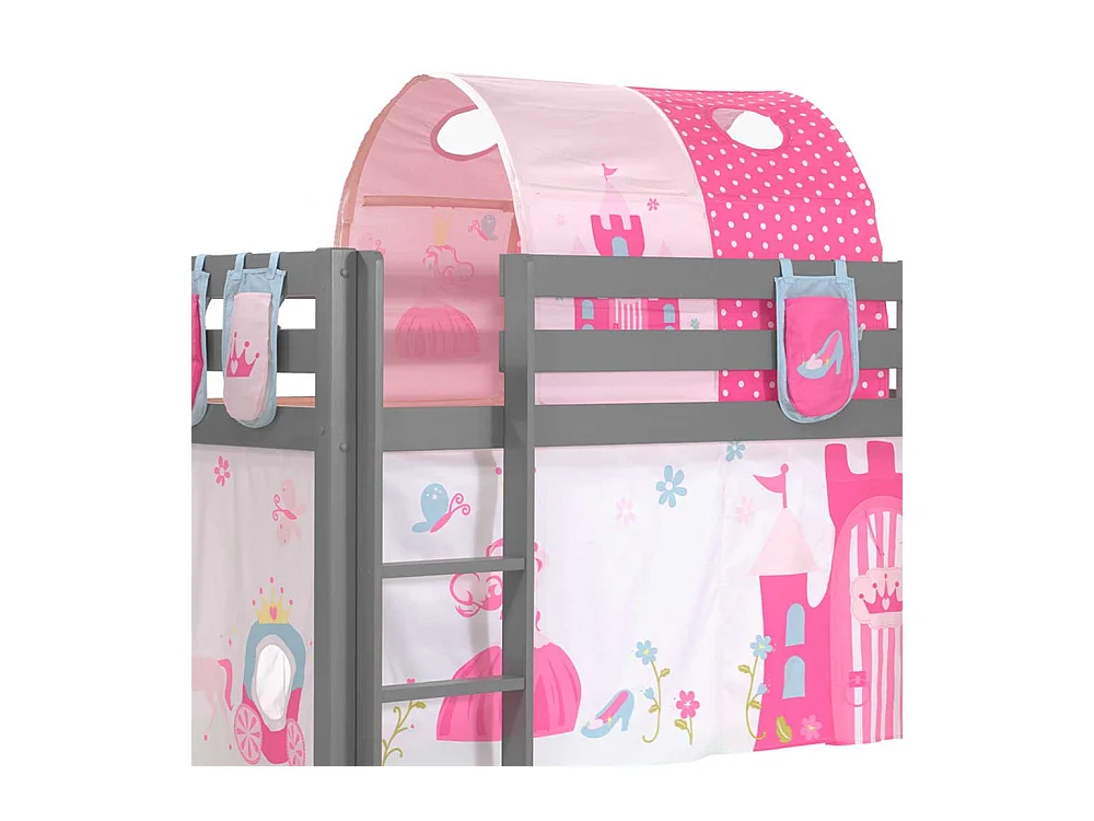 Prinzessinbett Rutsche Vorhang und Stofftunnel Grau Rosa Pink