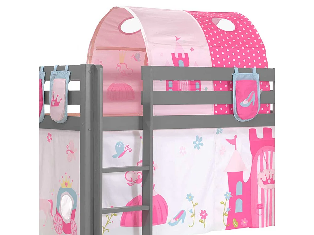 Prinzessinbett Rutsche Vorhang und Stofftunnel Grau Rosa Pink