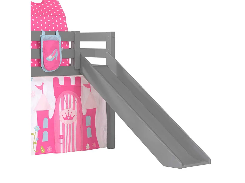 Prinzessinbett Rutsche Vorhang und Stofftunnel Grau Rosa Pink