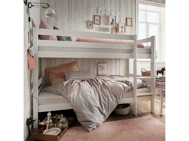 Etagenhochbett Massivholz Liegefläche 90x200 Weiß lackiert