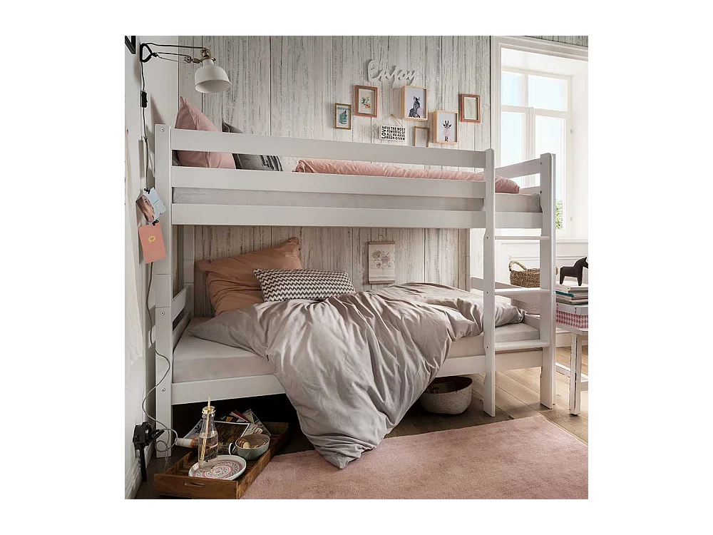 Etagenhochbett Massivholz Liegefläche 90x200 Weiß lackiert
