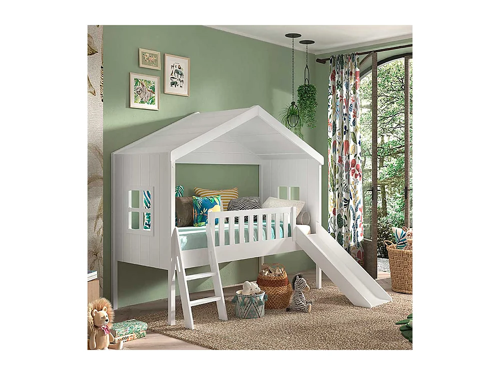 Kinderzimmer Bett weiß Haus Skandistil inklusive Leiter Rutsche