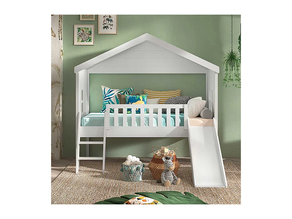 Kinderzimmer Bett weiß Haus Skandistil inklusive Leiter Rutsche