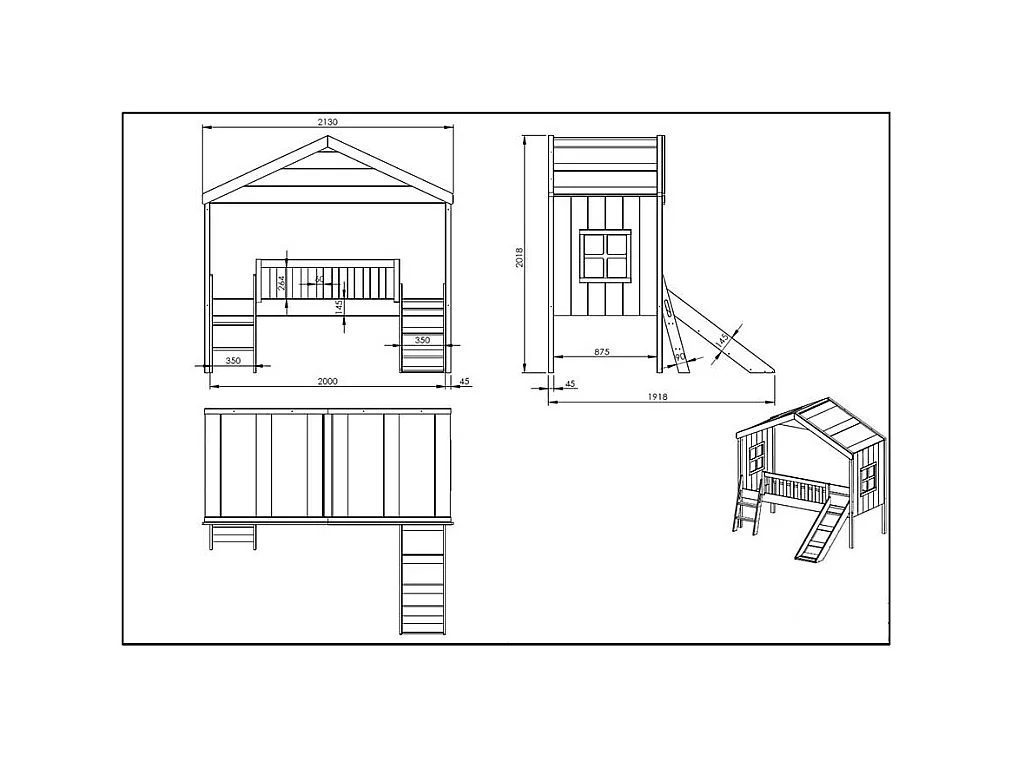 Kinderzimmer Bett weiß Haus Skandistil inklusive Leiter Rutsche