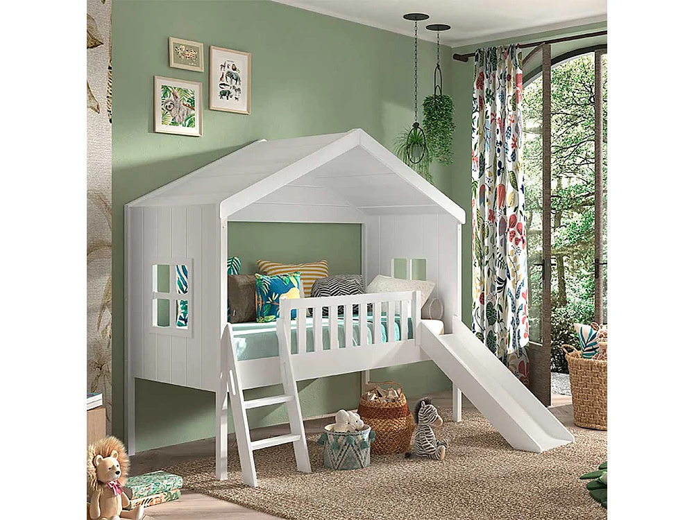 Kinderzimmer Bett weiß Haus Skandistil inklusive Leiter Rutsche