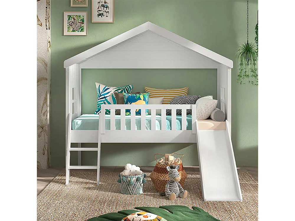 Kinderzimmer Bett weiß Haus Skandistil inklusive Leiter Rutsche