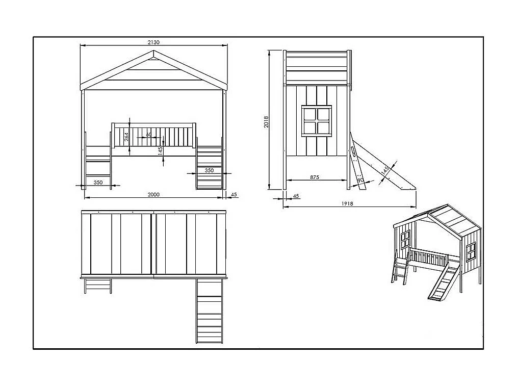 Kinderzimmer Bett weiß Haus Skandistil inklusive Leiter Rutsche
