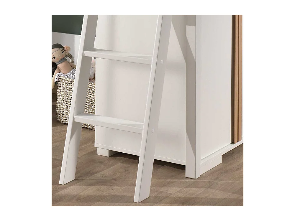 Kinder Hochbett mit Schrank Weiß und Buchefarben (zweiteilig)
