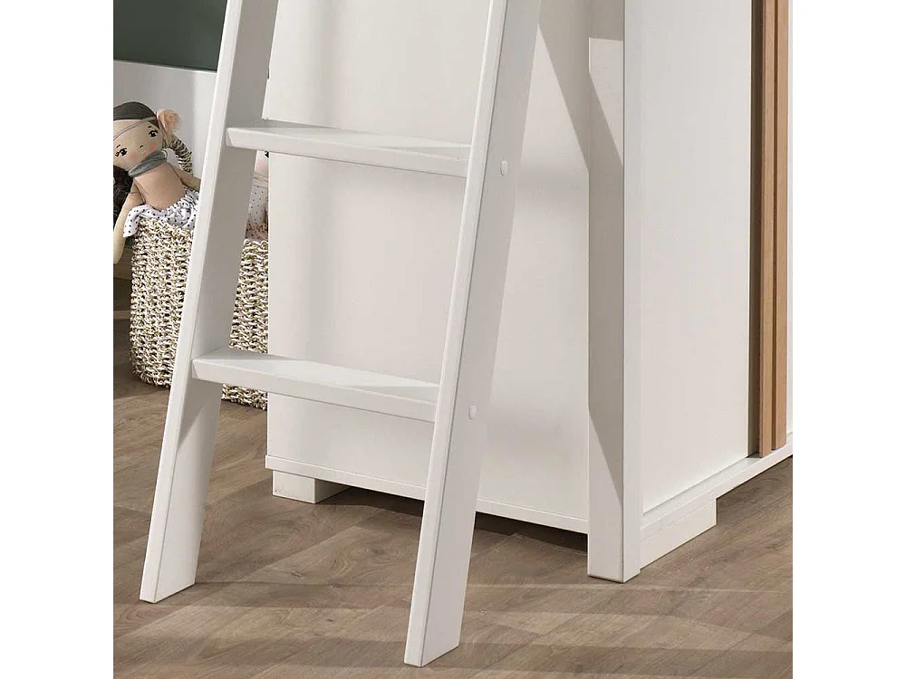Kinder Hochbett mit Schrank Weiß und Buchefarben (zweiteilig)
