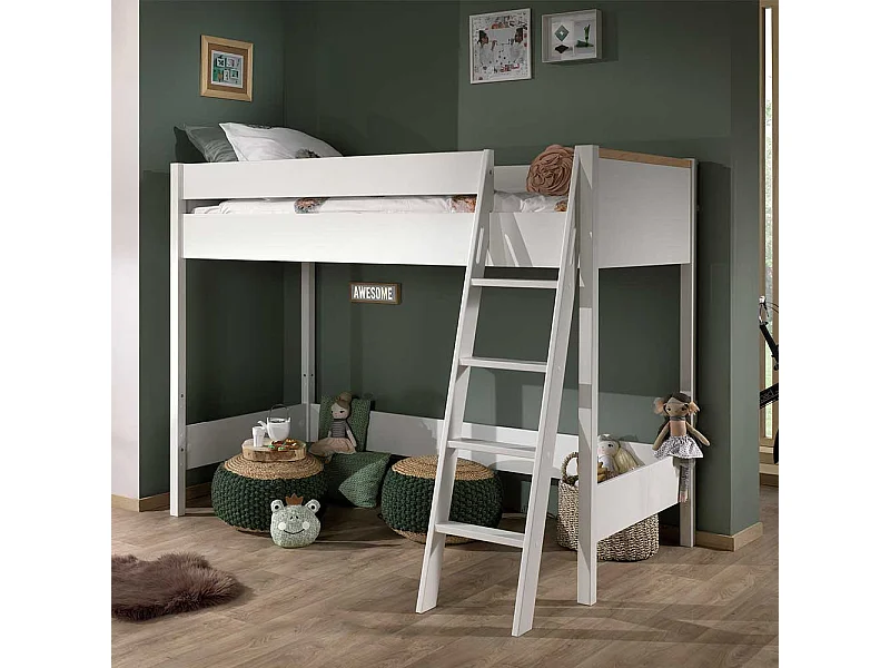 Kinderhochbett modern in Weiß 160 cm hoch