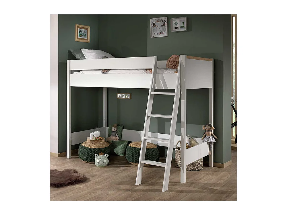 Kinderhochbett modern in Weiß 160 cm hoch