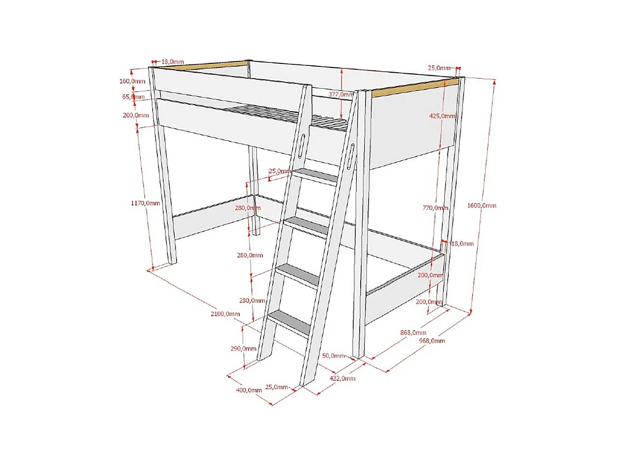 Kinderhochbett modern in Weiß 160 cm hoch