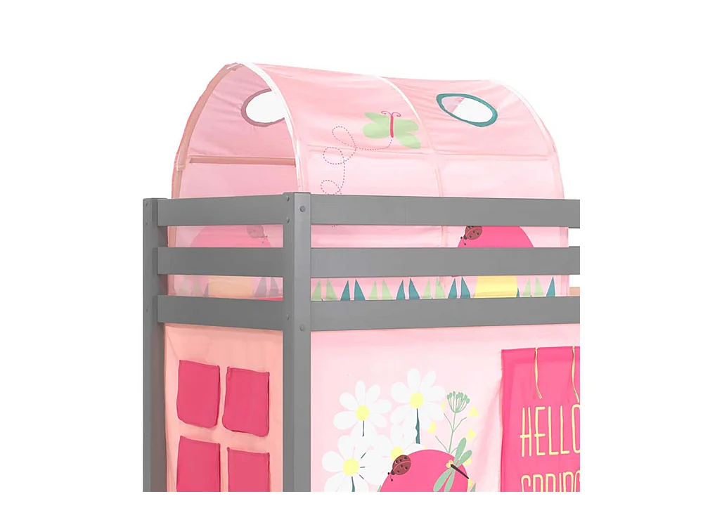 Mädchen Spielhochbett in Grau und Rosa Blumen Motiv
