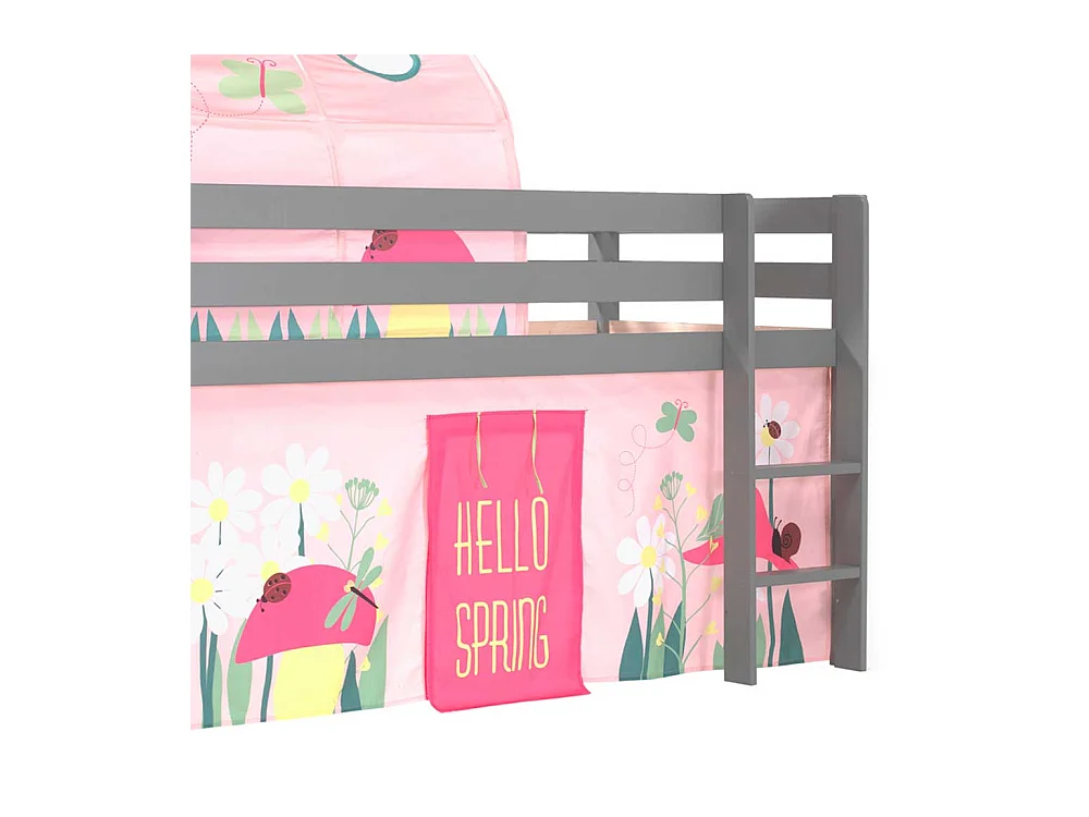 Mädchen Spielhochbett in Grau und Rosa Blumen Motiv