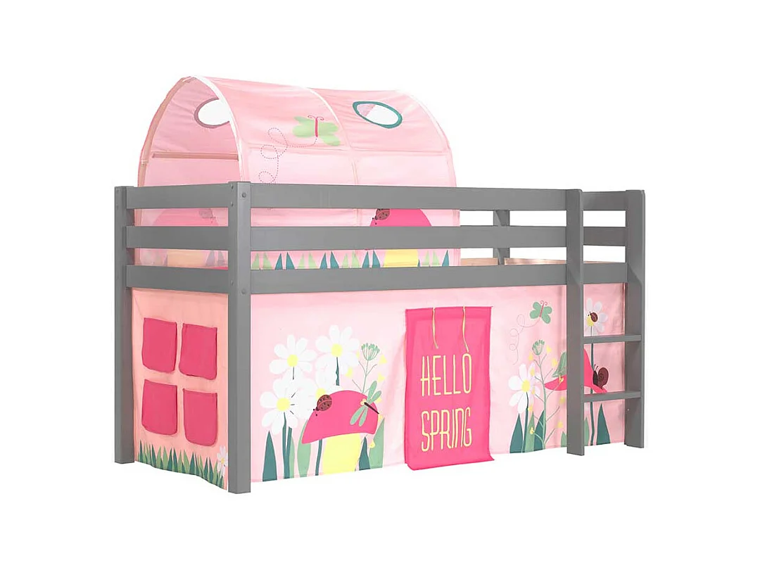 Mädchen Spielhochbett in Grau und Rosa Blumen Motiv