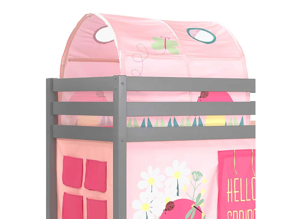 Mädchen Spielhochbett in Grau und Rosa Blumen Motiv