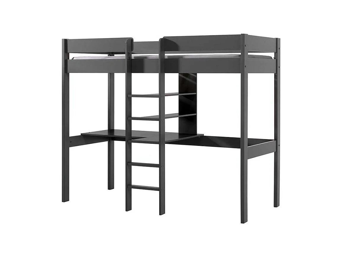 Graues Hochbett mit Massivholz Oberfläche Schreibtisch