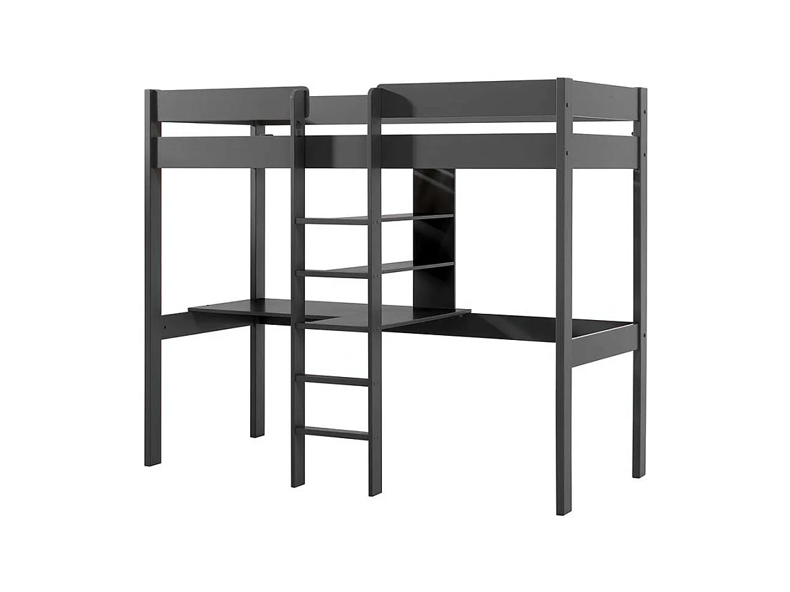 Graues Hochbett mit Massivholz Oberfläche Schreibtisch