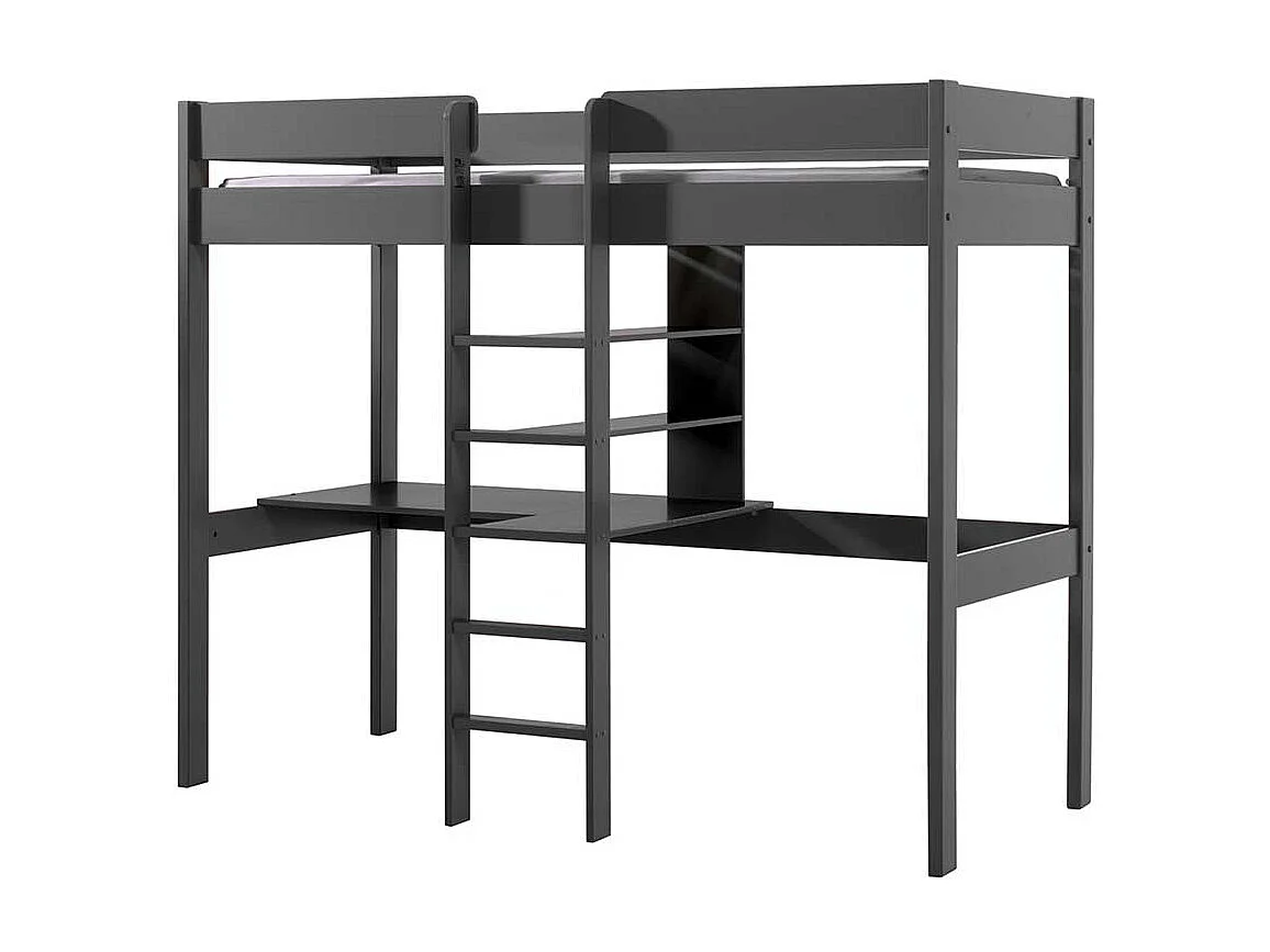 Graues Hochbett mit Massivholz Oberfläche Schreibtisch