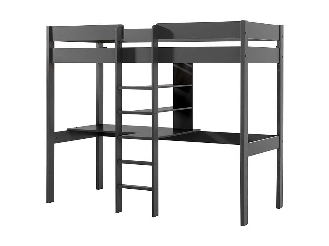 Graues Hochbett mit Massivholz Oberfläche Schreibtisch