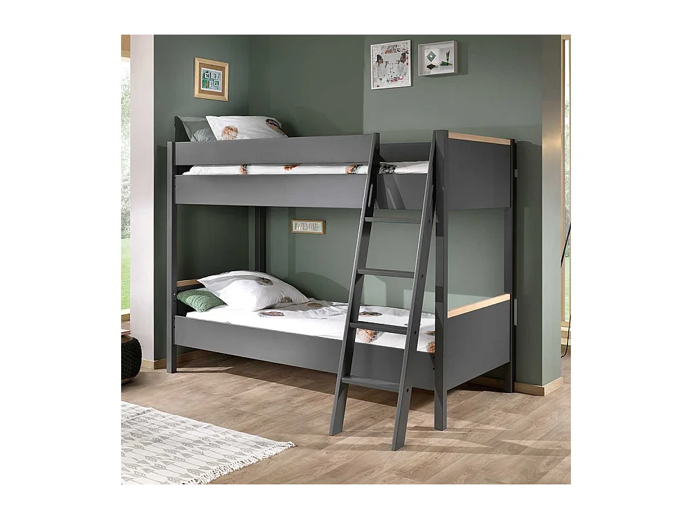 Kinder Etagenbett in Anthrazit Buchefarben