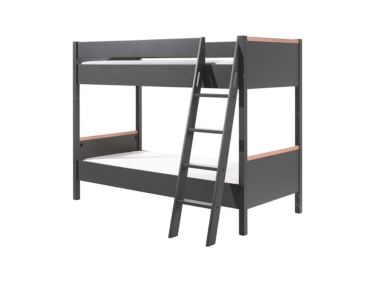 Kinder Etagenbett in Anthrazit Buchefarben
