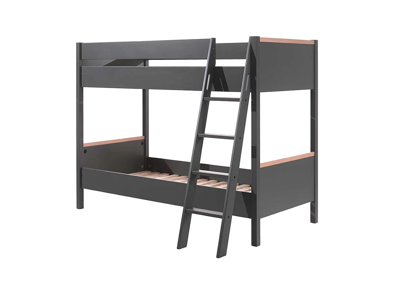 Kinder Etagenbett in Anthrazit Buchefarben