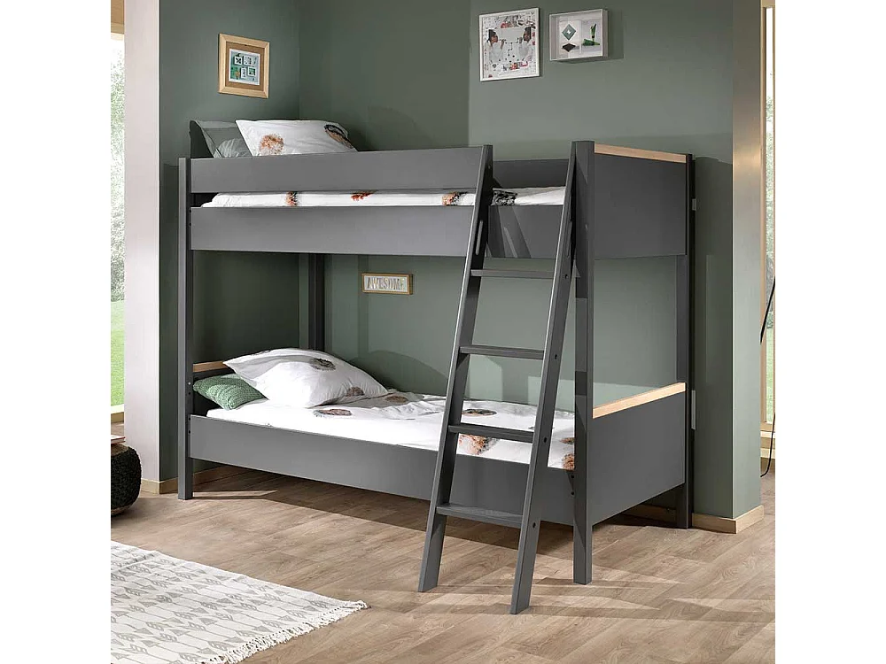 Kinder Etagenbett in Anthrazit Buchefarben