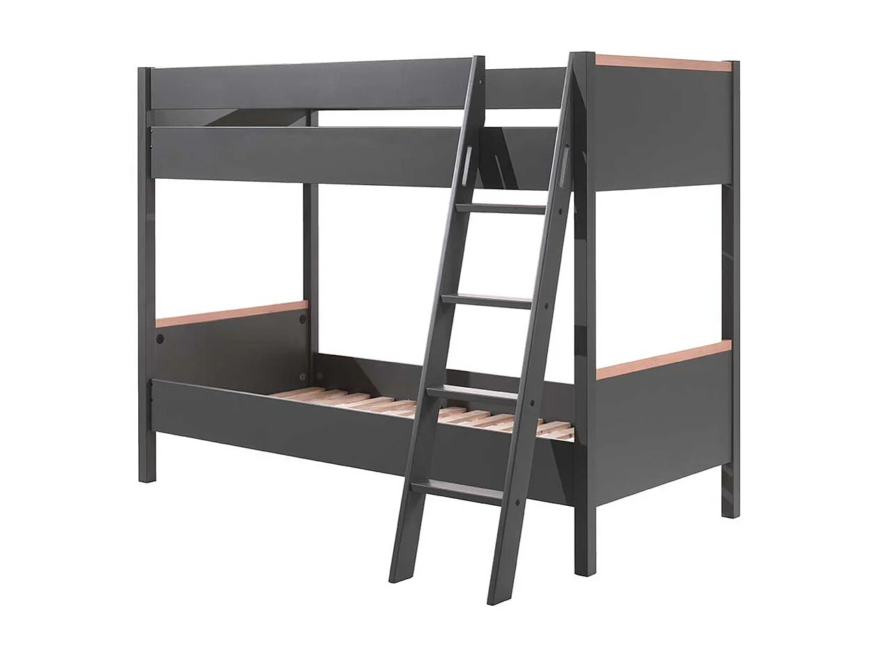 Kinder Etagenbett in Anthrazit Buchefarben