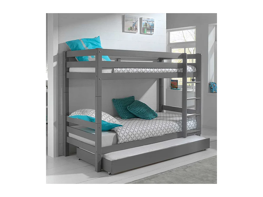 Kinder Hochbett mit einem Ausziehbett Kiefer Massivholz Grau