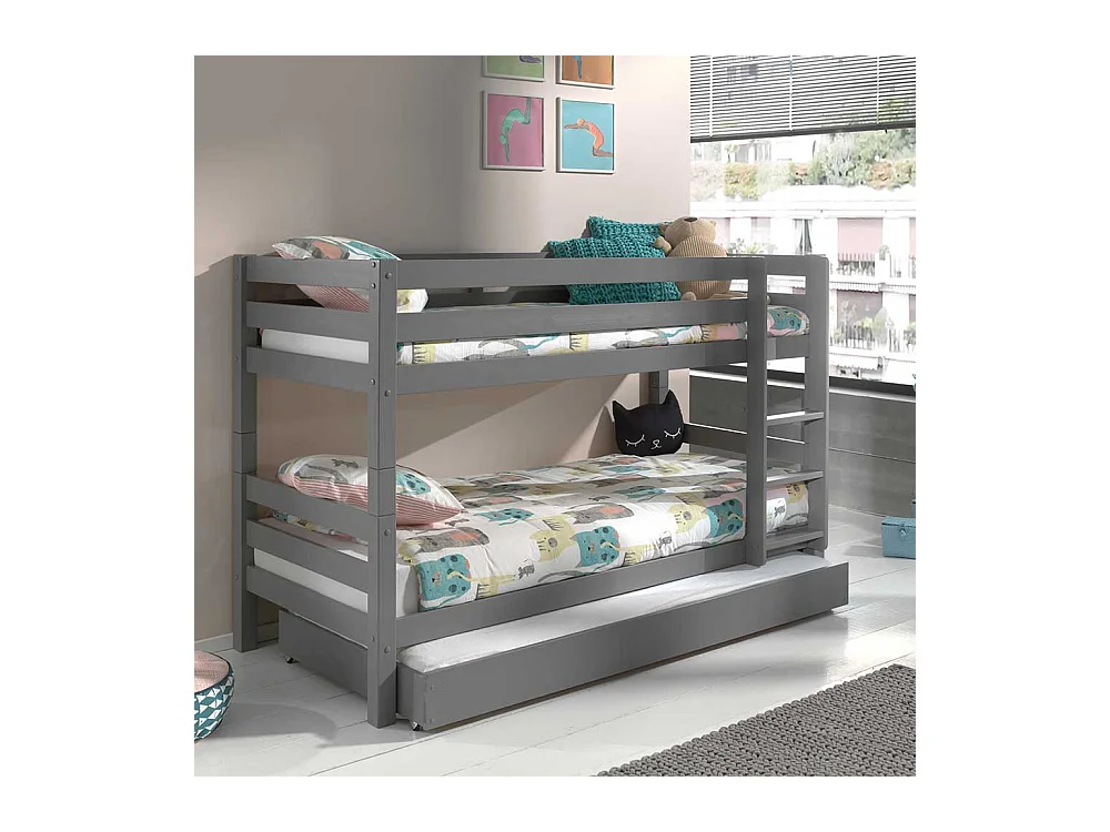 Kinder Hochbett mit einem Ausziehbett Kiefer Massivholz Grau